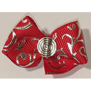 Boucle à barrette : rouge spirale argent